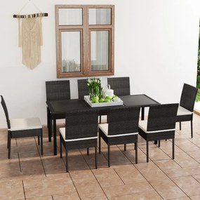 3065698 vidaXL Set de mobilier de grădină, 9 piese, negru, poliratan