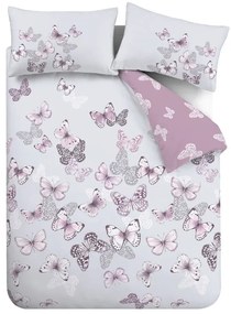 Lenjerie de pat roz-gri deschis pentru pat dublu, extinsă 230x220 cm Scatter Butterfly – Catherine Lansfield
