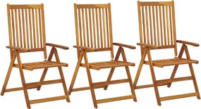 vidaXL Scaune de grădină rabatabile, 3 buc., lemn masiv de acacia