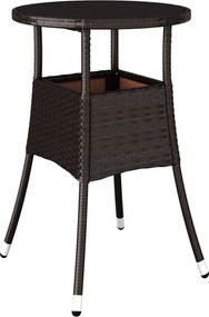 vidaXL Masă de grădină, maro, Ø60x75 cm, sticlă securizată/poliratan