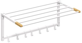HOMCOM Suport de Prosoape de Perete Pliabil cu 5 Bare și 6 Cârlige din Lemn și Oțel | Aosom Romania