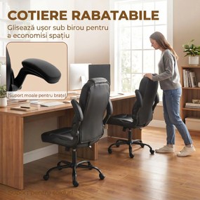 HOMCOM Scaun de Birou Rotativ, Funcție de Balansare, Suporturi Rabatabile pentru Brațe, Spătar Înalt, Înălțime Reglabilă, Negru | Aosom Romania