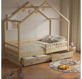 Pat etajat pentru copii 90 cm Burgues (natural) (cu somieră) (cu sp. depozitare). 1116253