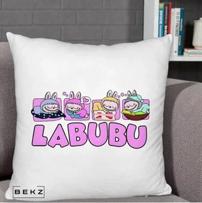 Perna Personalizata Labubu Sleeping Quad, 40x40 cm, Alb Pufos, Husa Detasabila, Perna Inclusa, BEKZ®