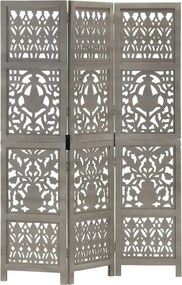 vidaXL Paravan cameră sculptat manual 3 panouri gri 120x165 cm mango