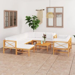 3087226 vidaXL Set mobilier grădină cu perne crem, 10 piese, lemn masiv de tec