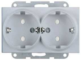 Priza dubla cu impamantare, protectie copii, 16A, IP20, Argintiu, Panasonic Karre Plus 55