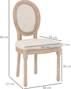 HOMCOM Set de 2 scaune de sufragerie, scaune de bucătărie, design vintage, aspect împletitură Wiener, natural + crem | Aosom Romania