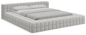 Pat matrimonial gri deschis tapițat cu somieră 160x200 cm Akela – Makamii