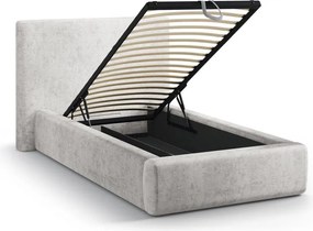 Pat gri deschis tapițat cu spațiu de depozitare cu somieră 90x200 cm Amy – Micadoni