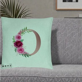 Cadou Personalizat - Perna Personalizata Monograma Rose Gold Litera O, 40x40 cm, Verde Menta, Husa Detasabila, Perna Inclusa, BEKZ®
