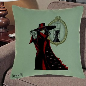 Perna Personalizata Hellsing Alucard cu Pistoale, 40x40 cm, Verde, Husa Detasabila, Perna Inclusa, BEKZ®