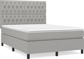vidaXL Pat box spring cu saltea, gri deschis, 140x190 cm, textil
