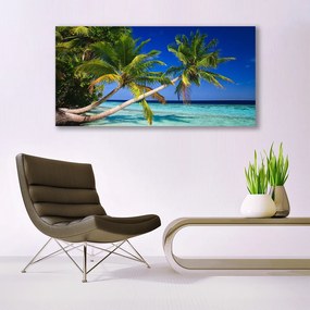 Tablou pe sticla Palm Tree Sea Peisaj Verde Albastru Maro