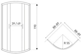 Cabină de duș cu ușă glisantă curbată TIARA90 90x90 cm