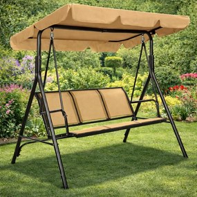 Balansoar de grădină, 3 locuri, cu baldachin și cadru din oțel, Bej