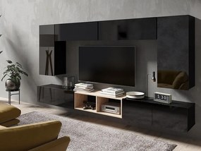 Mobilă pentru sufragerie Providence B141Negru, Stejar Artisan, Negru lucios, Părți separate, Cu comodă tv, Cu componente suplimentare, PAL laminat, 300x43cm, 112 kg