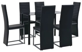 247250 vidaXL Set de mobilier, 7 piese, negru, oțel și sticlă securizată