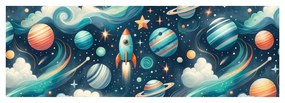 Tablou cosmos cu rachetă și stele