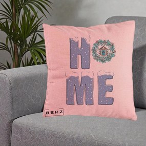 Perna Decorativa HOME Iarna cu Coroana, 40x40 cm, Roz, Husa Detasabila, Perna Inclusa, BEKZ®