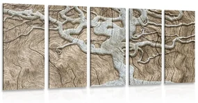 Tablou 5-piese copacul abstract pe lemn în design bej