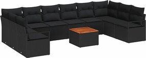 vidaXL Set de canapele pentru grădină 11 pcs Negru poliratan