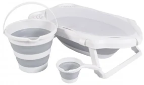 Cadita pliabila premium pentru bebelusi si copii NOVOKIDS™ Hawaiian Folding Tub, Cu stender si accesorii de baie, Dimensiuni 84x48x23 cm, Supapa