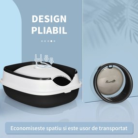 PawHut Litieră pentru Pisici cu Capac, Lopățică și Deodorant Inclus, 52x41x38 cm, Negru | Aosom Romania