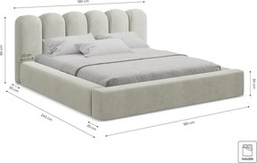 Pat matrimonial bej tapițat cu spațiu de depozitare cu somieră 140x200 cm Mano – Makamii