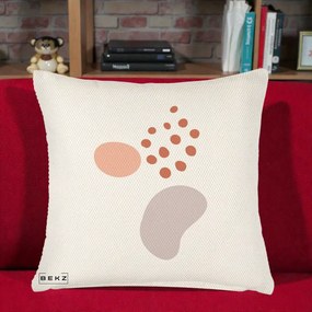 Perna Decorativa Abstract Forme Organice Pastel, 40x40 cm, Crem Reliefat, Husa Detasabila, Perna Inclusa, BEKZ®