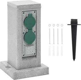 vidaXL Priză de exterior cu țăruș și 4 căi, gri piatră, 16x16x29,5 cm