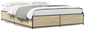 3279863 vidaXL Cadru de pat, stejar sonoma, 120x190cm, lemn prelucrat și metal