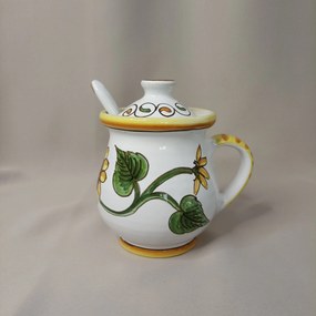 Recipient ceramică pentru miere cu linguriță model floarea soarelui