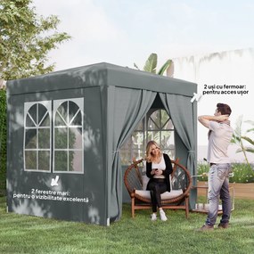 Outsunny Foișor Pliabil 2x2 m Pop Up cu 2 Uși, 2 Ferestre, 4 Pereți Detașabili, Foișor de Exterior cu Husă de Transport din Oțel și Țesătură Oxford, pentru Grădină, Petreceri, Camping, Gri | Aosom Romania