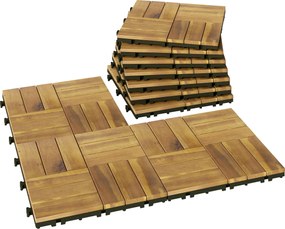 Outsunny Plăci pentru terasă 31x31cm 10 buc. / 0,91m² Plăci cu sistem click din lemn de acacia pentru terasă și balcon, lemn natural | Aosom Romania