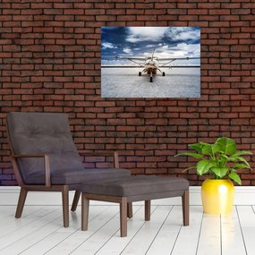 Tablou pe sticlă cu aeroplan cu motor (70x50 cm)