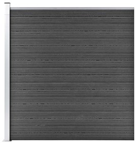 Panou de gard, negru, 175x186 cm, WPC 1, Negru, 1 sectiune cu 1 stalp