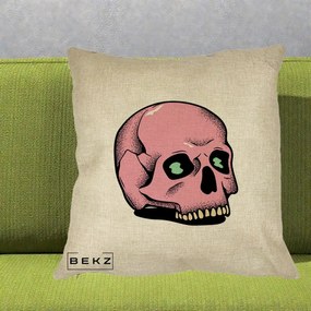 Perna Decorativa Craniu Roz Tatoo Art Halloween, 40x40 cm, Crem, Husa Detasabila, Perna Inclusa, BEKZ®