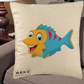Perna Decorativa Peste Vesel Cartoon, 40x40 cm, Bej, Husa Detasabila, Perna Inclusa, BEKZ®