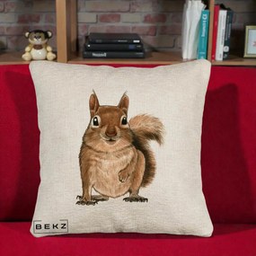 Perna Decorativa Veverita Acuarela, 40x40 cm, Bej Canapea, Husa Detasabila, Perna Inclusa, BEKZ®