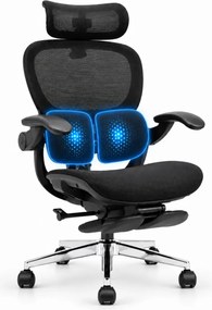 Scaun ergonomic MORATTI D5, Suport lombar dual 360°, Tetieră 4D, Șezut Zero-Pressure Frameless Mesh, Cotiere Flip-Back 4 poziții, Reclinare 135°, Suport picioare, Negru
