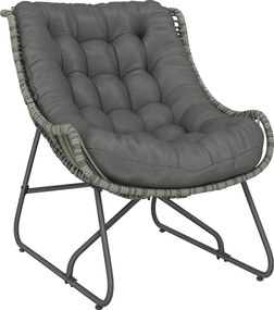 Outsunny Fotoliu din ratan cu pernă chingi, fotoliu exterior tapițat din poliratan, fotoliu tip coș până la 120kg | Aosom Romania