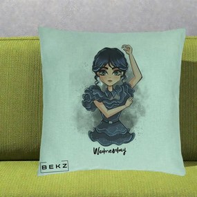 Perna Personalizata Wednesday Addams Dancing Queen, 40x40 cm, Verde Menta, Husa Detasabila, Perna Inclusa, BEKZ®