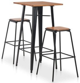 276844 vidaXL Set mobilier de bar, 3 piese, maro-negru, oțel