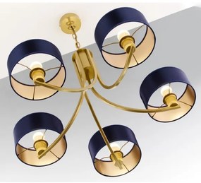 Jupiter 2094 - Candelabru ARTHUR suspendat cu lanț, 5xE27/15W/230V, albastru/auriu