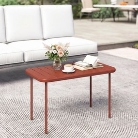 Outsunny Masă de cafea pentru grădină din oțel galvanizat, blat cu șipci, masă rectangulară cu colțuri rotunjite, 90x50x43cm, Roșu | Aosom Romania