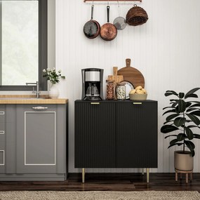 HOMCOM Bufet modern cu 2 uși și raft reglabil, mobilier tip bufet pentru bucătărie și living, cu picioare metalice, negru | Aosom Romania