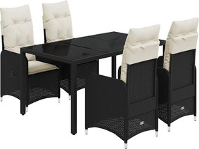 vidaXL Set bistro de grădină cu perne, 5 piese, negru, poliratan