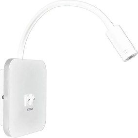 Lampă de perete flexibilă LED BASE cu USB, LED/8W + LED/2W/230V, albă