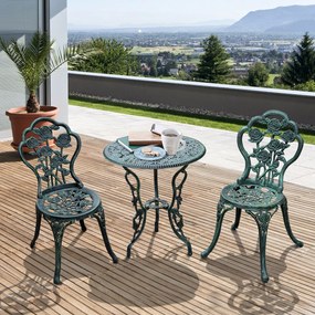 Outsunny Set Elegant de Grădină 2 Persoane, 2 Scaune si Masă Rotundă în Stil Neo-Retro, verde | Aosom Romania